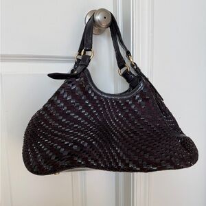 Cole Haan Dark plum purple Woven Shoulder hobo triangle Genevieve small Bag